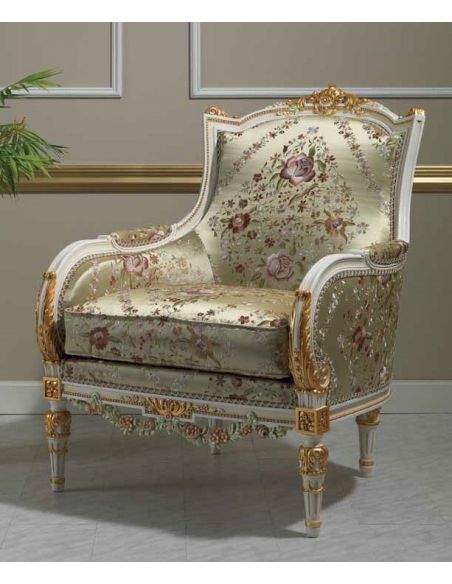 Deluxe Floral Champagne Armchair from our European hand painted furniture collection. 7093