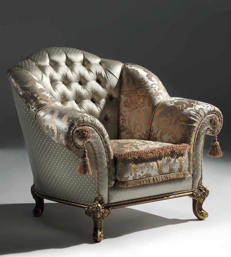 CHAIRS, Leather, Upholstered, Accent Luxurious Golden Pearl Armchair from our European hand painted furniture collection. 7099