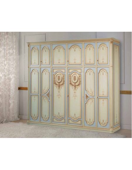 Luxurious Winter Blues and Creams Wardrobe from our European hand painted furniture collection. 7119