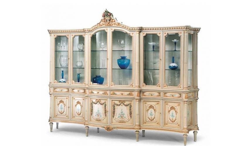 Breakfronts & China Cabinets Cream and Golden Showcase Cabinet from our European hand painted furniture collection. 7116