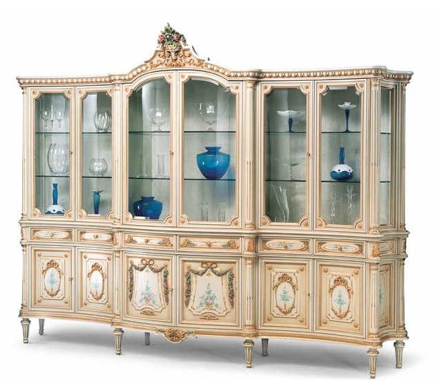 Breakfronts & China Cabinets Cream and Golden Showcase Cabinet from our European hand painted furniture collection. 7116