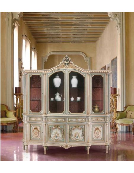 Antique-looking Floral Showcase Cabinet from our European hand painted furniture collection. 7114