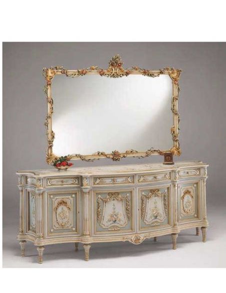 Antique-looking Floral Bureau and Mirror from our European hand painted furniture collection. 7113