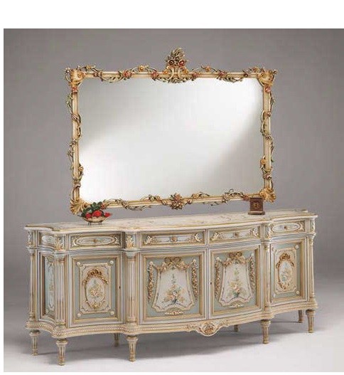 Breakfronts & China Cabinets Antique-looking Floral Bureau and Mirror from our European hand painted furniture collection. 7113