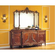 Breakfronts & China Cabinets Golden Detailed Bureau and Mirror from our European hand painted furniture collection. 7105