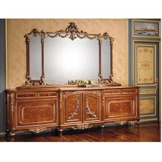 Breakfronts & China Cabinets High End Golden Bureau and Mirror with from our European hand painted furniture collection. 7103