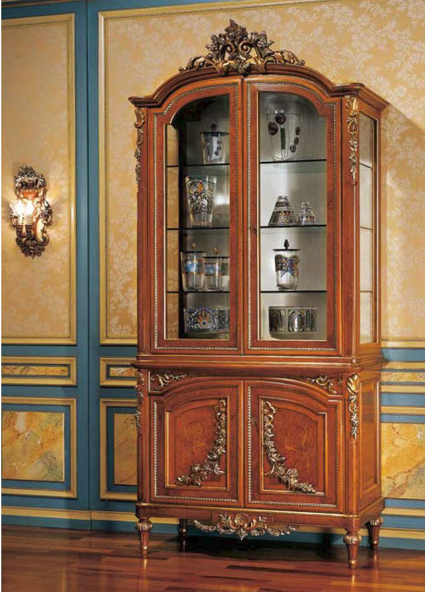 Breakfronts & China Cabinets Striking Showcase Cabinet from our European hand painted furniture collection. 7102