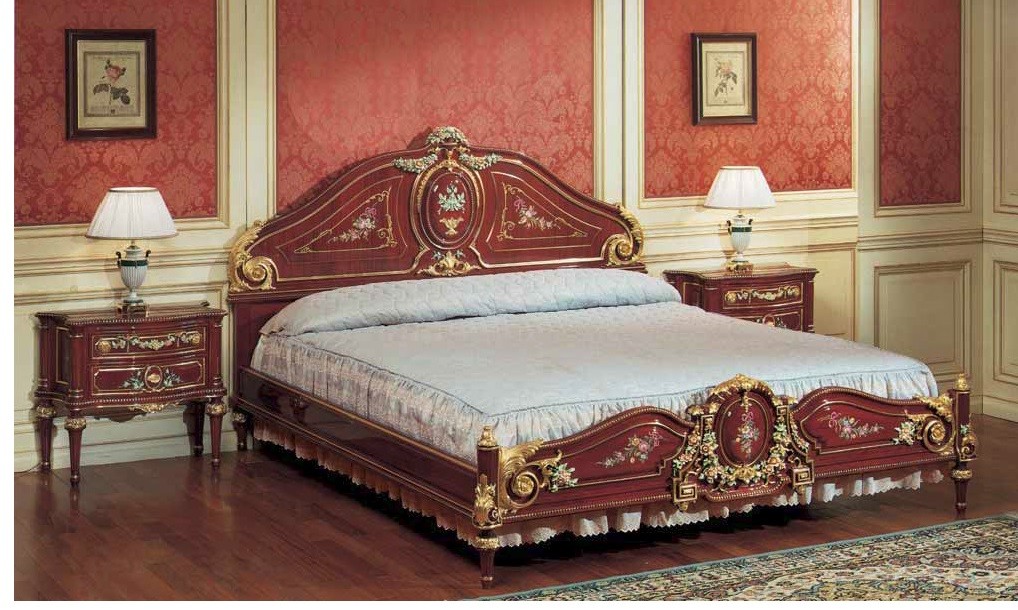 Luxury Bedroom Furniture Elegant Crimson and Golden Bed Set from our European hand painted furniture collection. 7137