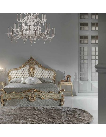 Luxurious Mint and Cream Master Bed from our European hand painted furniture collection. 7142