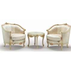 CHAIRS, Leather, Upholstered, Accent Godly White and Golden Armchairs and Table from our European hand painted furniture coll...