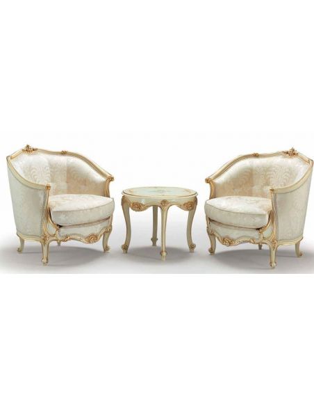 Godly White and Golden Armchairs and Table from our European hand painted furniture collection. 7150
