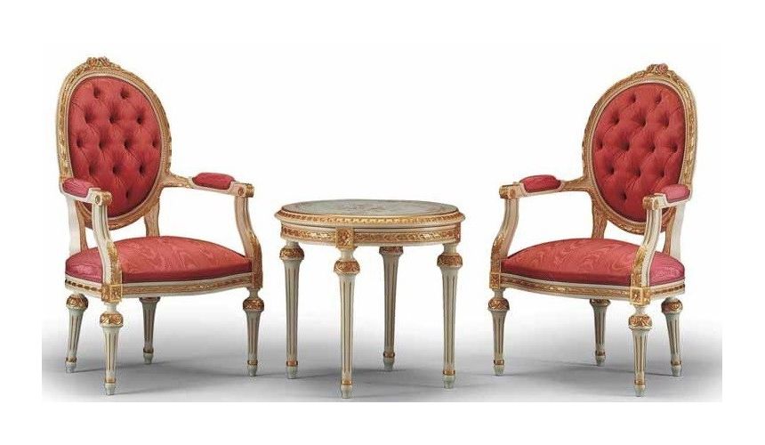 CHAIRS, Leather, Upholstered, Accent Rose and Golden Chairs and Side Table from our European hand painted furniture collectio...