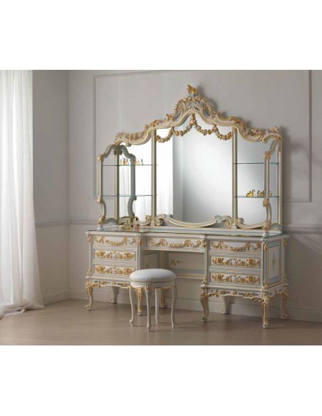 Detailed Dressing Table with Triple Mirror from our European hand painted furniture collection. 7155
