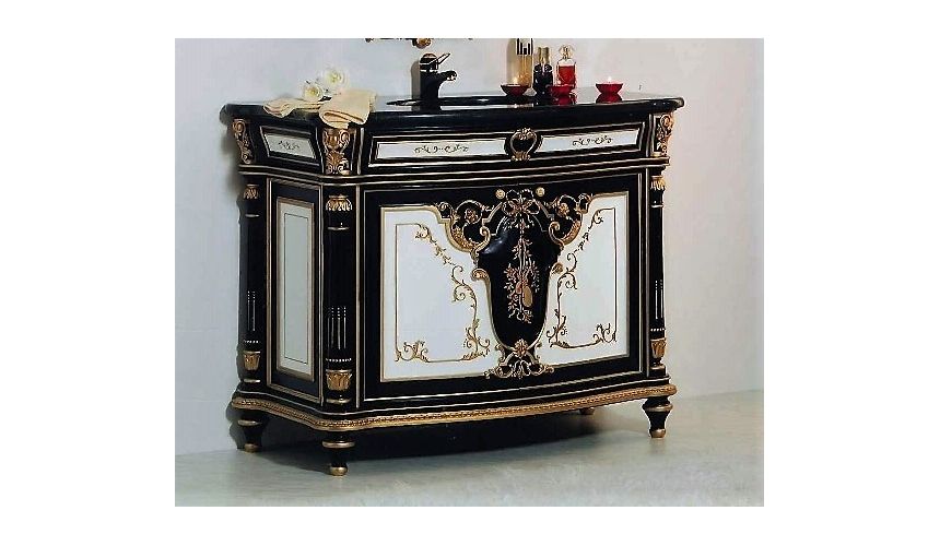 Dressing Vanities & Furnishings Black, White and Golden Sink and Cabinet from our European hand painted furniture collection....