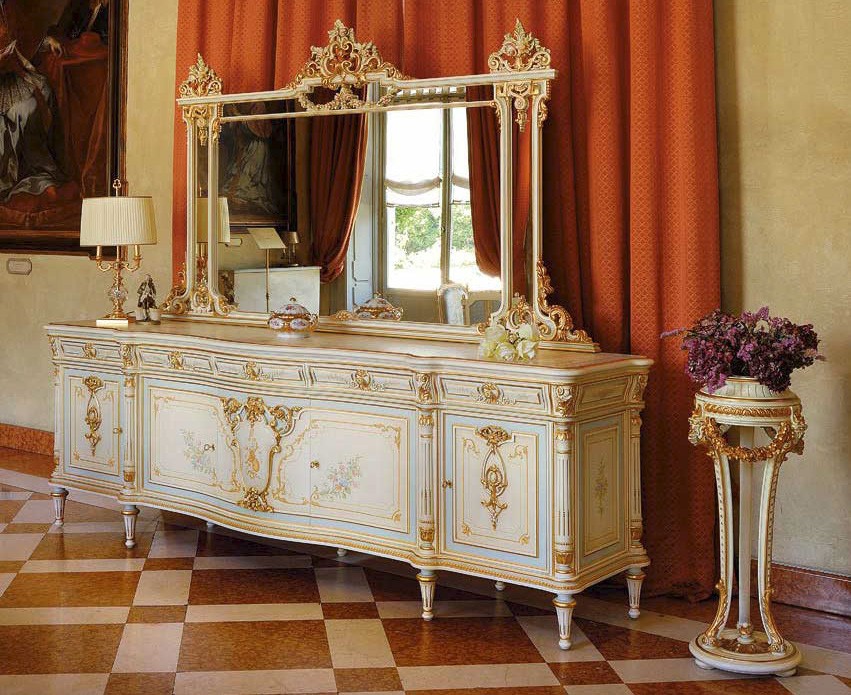 Breakfronts & China Cabinets Royal Mint and Golden Sideboard and Mirror from our European hand painted furniture collection. ...