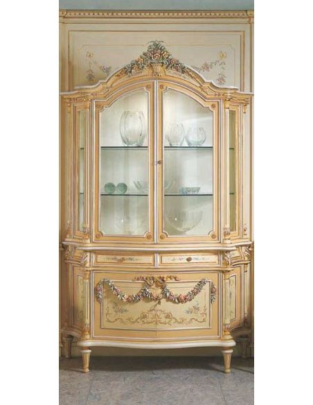 Elegant Cream and Floral Showcase from our European hand painted furniture collection. 7202