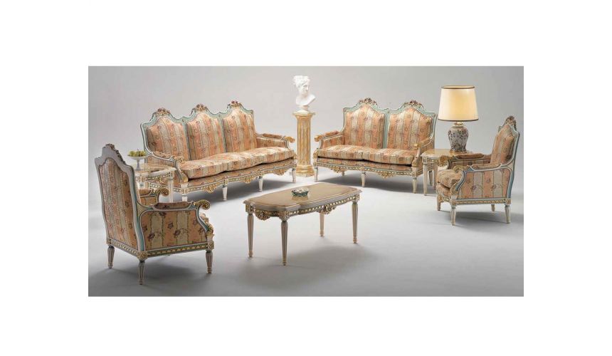 Dining Tables High End Coral and Seafoam Sofa Set from our European hand painted furniture collection. 7212