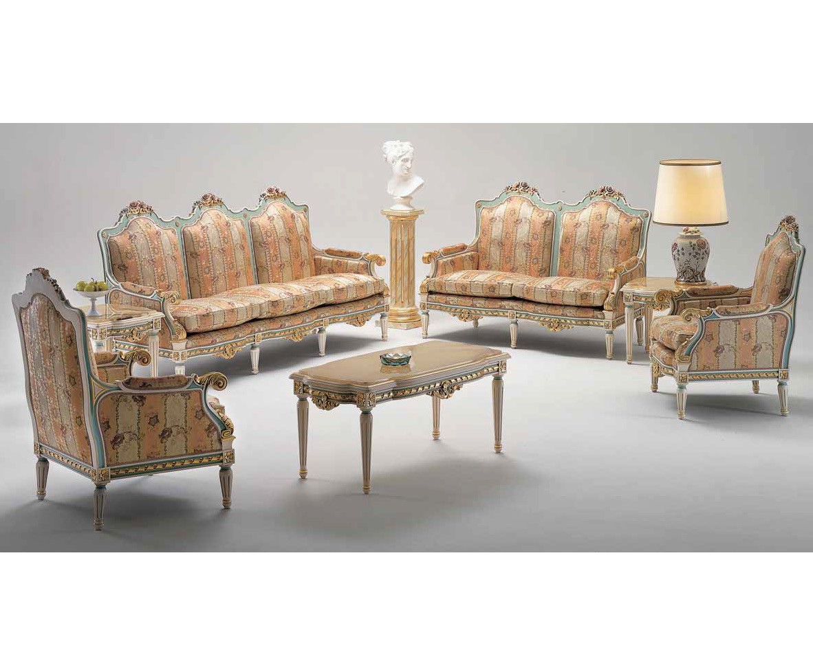 Dining Tables High End Coral and Seafoam Sofa Set from our European hand painted furniture collection. 7212