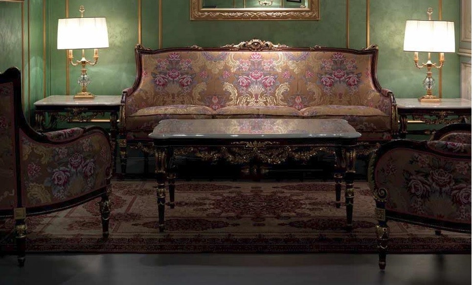 SOFA, COUCH & LOVESEAT Deluxe Sofa Set with Plum Floral Detailing from our European hand painted furniture collection. 7219
