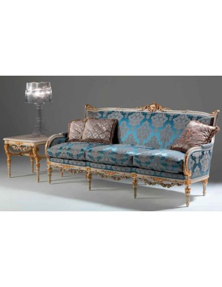 Elegant Mediterranean Blue Sofa from our European hand painted furniture collection. 7221