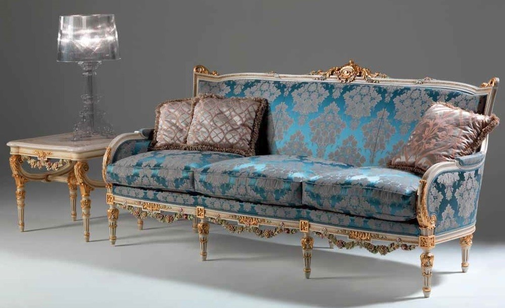 SOFA, COUCH & LOVESEAT Elegant Mediterranean Blue Sofa from our European hand painted furniture collection. 7221