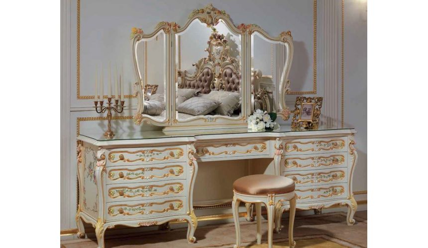 Dressing Vanities & Furnishings Floral Dressing Table with Triple Mirror from our European hand painted furniture collection....