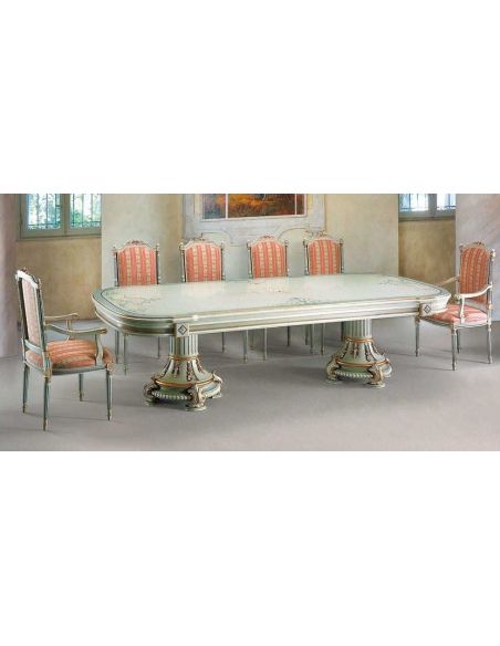 Elegant Coral and Seafoam Dining Set from our European hand painted furniture collection
