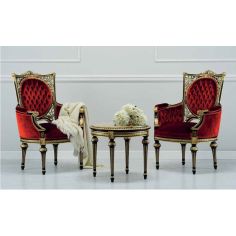CHAIRS, Leather, Upholstered, Accent High End Scarlet Armchairs and Side Table from our European hand painted furniture colle... 2