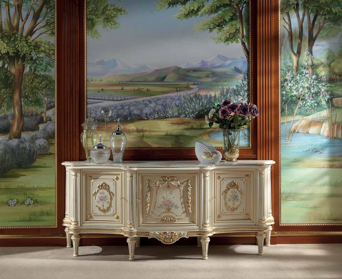 Breakfronts & China Cabinets Elegant Ivory and Golden Sideboard from our European hand painted furniture collection. 7236