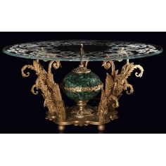 Foyer and Center Tables An amazing foyer table with gold plated brass and precious malachite stone.