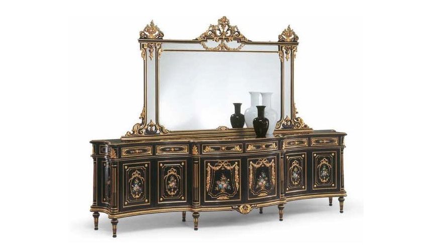 Breakfronts & China Cabinets Antique-looking Black and Golden Sideboard from our European hand painted furniture collection. ...