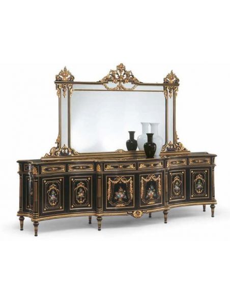 Antique-looking Black and Golden Sideboard from our European hand painted furniture collection. 7260