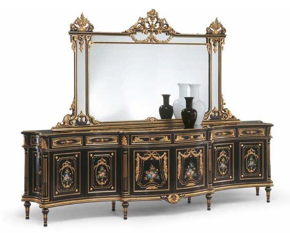 Breakfronts & China Cabinets Antique-looking Black and Golden Sideboard from our European hand painted furniture collection. ...