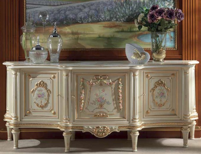 Breakfronts & China Cabinets High End Floral and Cream Sideboard from our European hand painted furniture collection. 7266