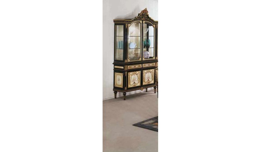 Breakfronts & China Cabinets Luxurious Black and Beige Dining Set from our European hand painted furniture collection. 7267