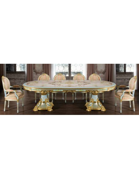 Stunning Coral and Seafoam Dining Set from our European hand painted furniture collection. 7281