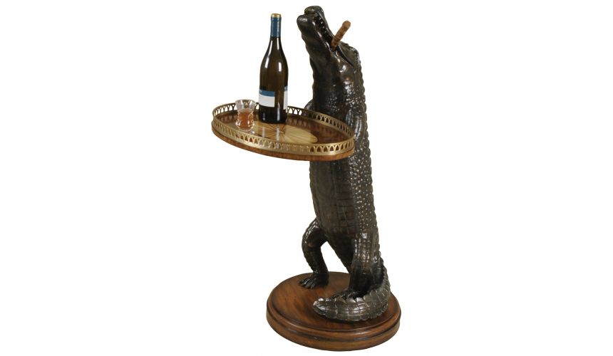 Decorative Accessories Cast Resin Alligator with Marquetry Tray