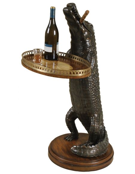 Cast Resin Alligator with Marquetry Tray