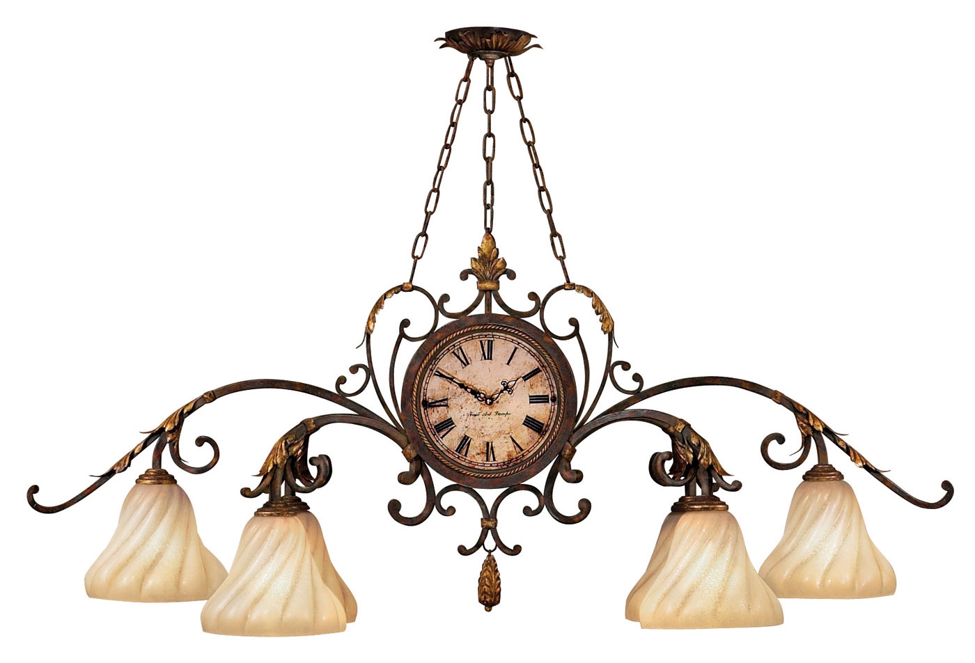 Lighting Oblong chandelier in warm antiqued gold finish