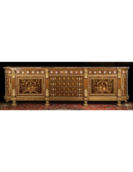 Gorgeously Patterned Rosewood and Walnut Burl Sideboard from our furniture showpiece collection.7326