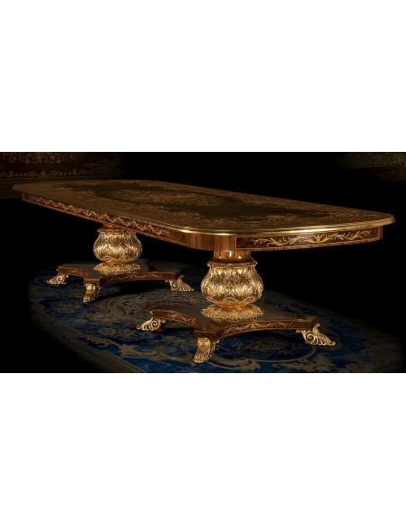 Elegantly Detailed Golden Swirled Dining Table