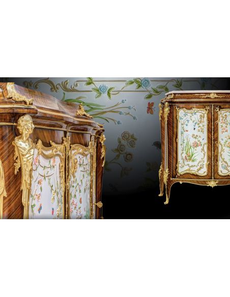 Breakfronts & China Cabinets Gorgeous In Bloom Entrace Dresser with Golden Details from our furniture showpiece collection. 7339
