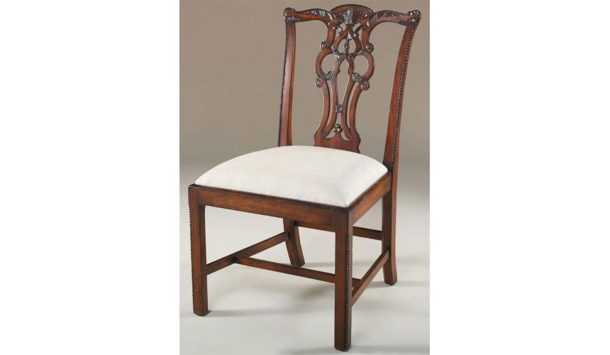 Dining Chairs Carved Aged Regency Finished Mahogany Chippendale Side Chair, Woven Caramel Fabric