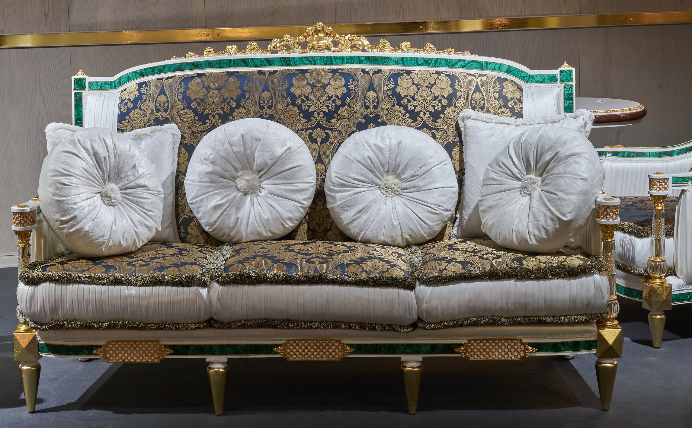 SOFA, COUCH & LOVESEAT Luxuriously Detailed Sapphire and Golden Sofa from our furniture showpiece collection. 7362