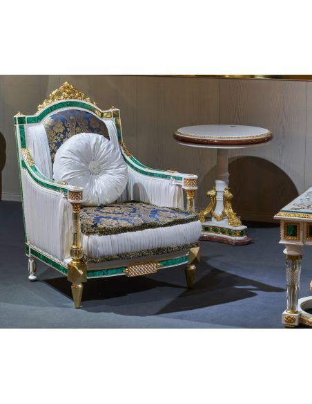 Indigo Armchair with Emerald Border and Golden Details from our furniture showpiece collection. 7365
