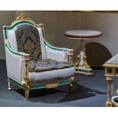 CHAIRS, Leather, Upholstered, Accent Indigo Armchair with Emerald Border and Golden Details from our furniture showpiece coll... 2