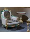 CHAIRS, Leather, Upholstered, Accent Indigo Armchair with Emerald Border and Golden Details from our furniture showpiece coll...
