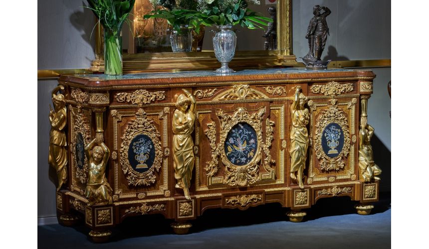 Breakfronts & China Cabinets Deluxe Golden Detailed Writing Desk with Oval Paintings from our furniture showpiece collection....