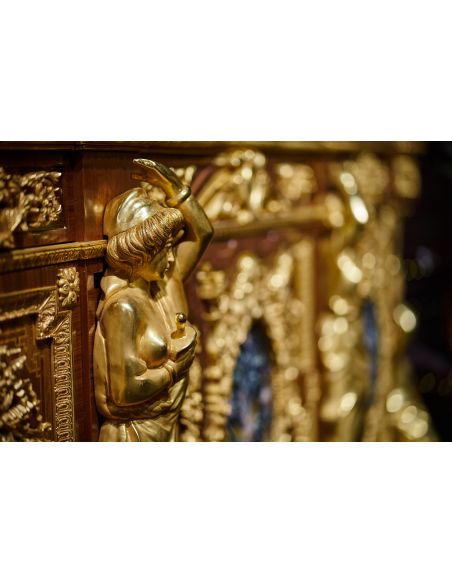 Breakfronts & China Cabinets Deluxe Golden Detailed Writing Desk with Oval Paintings from our furniture showpiece collection....
