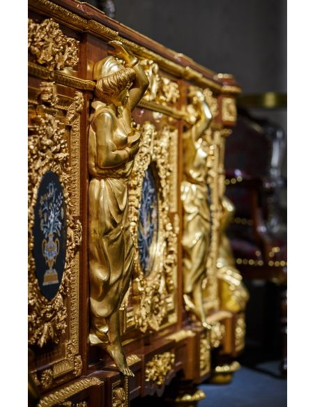 Breakfronts & China Cabinets Deluxe Golden Detailed Writing Desk with Oval Paintings from our furniture showpiece collection....